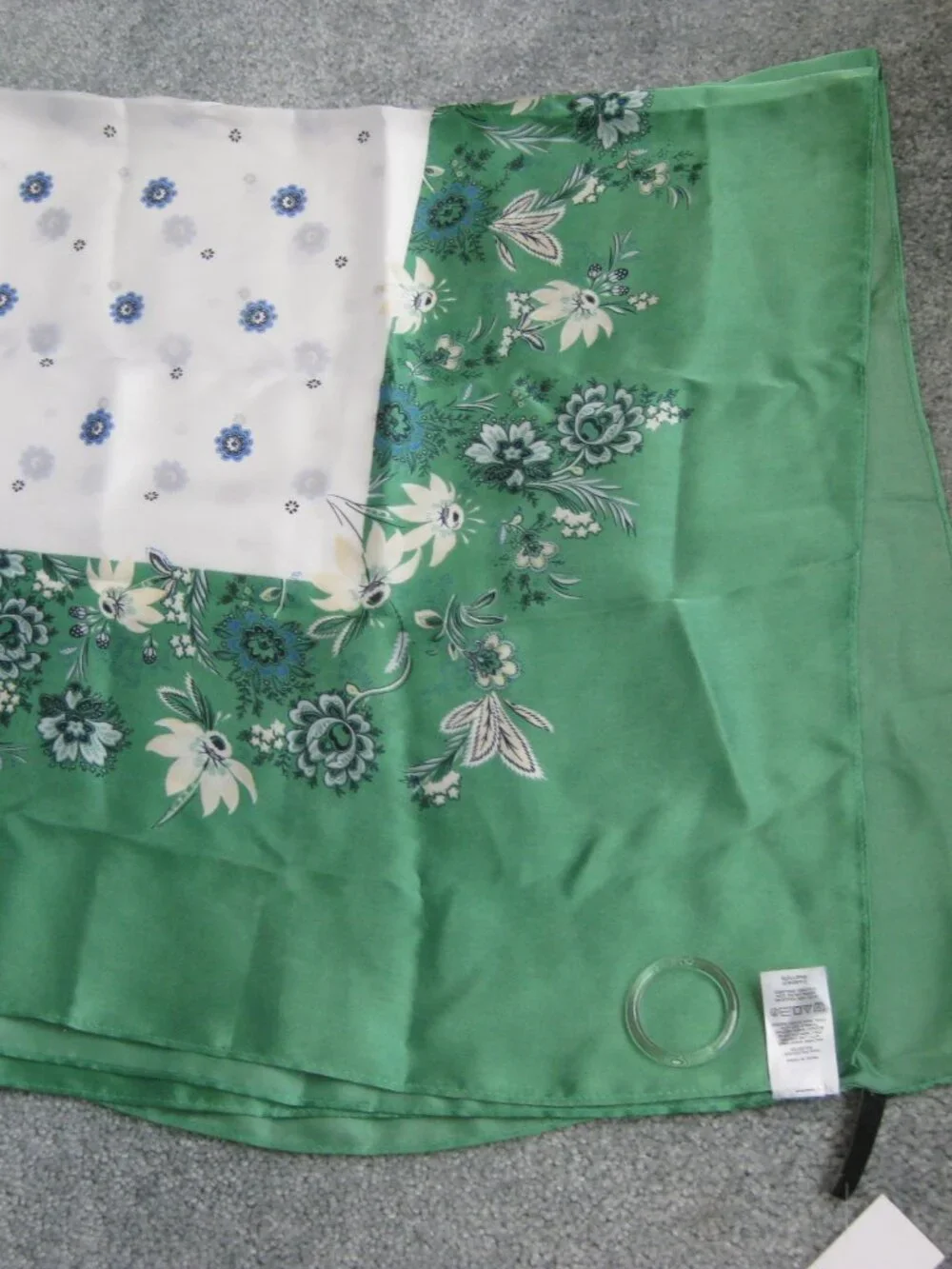 Ann Taylor Factory Border Floral Square Scarf 36x36 in Blue Green White NEW